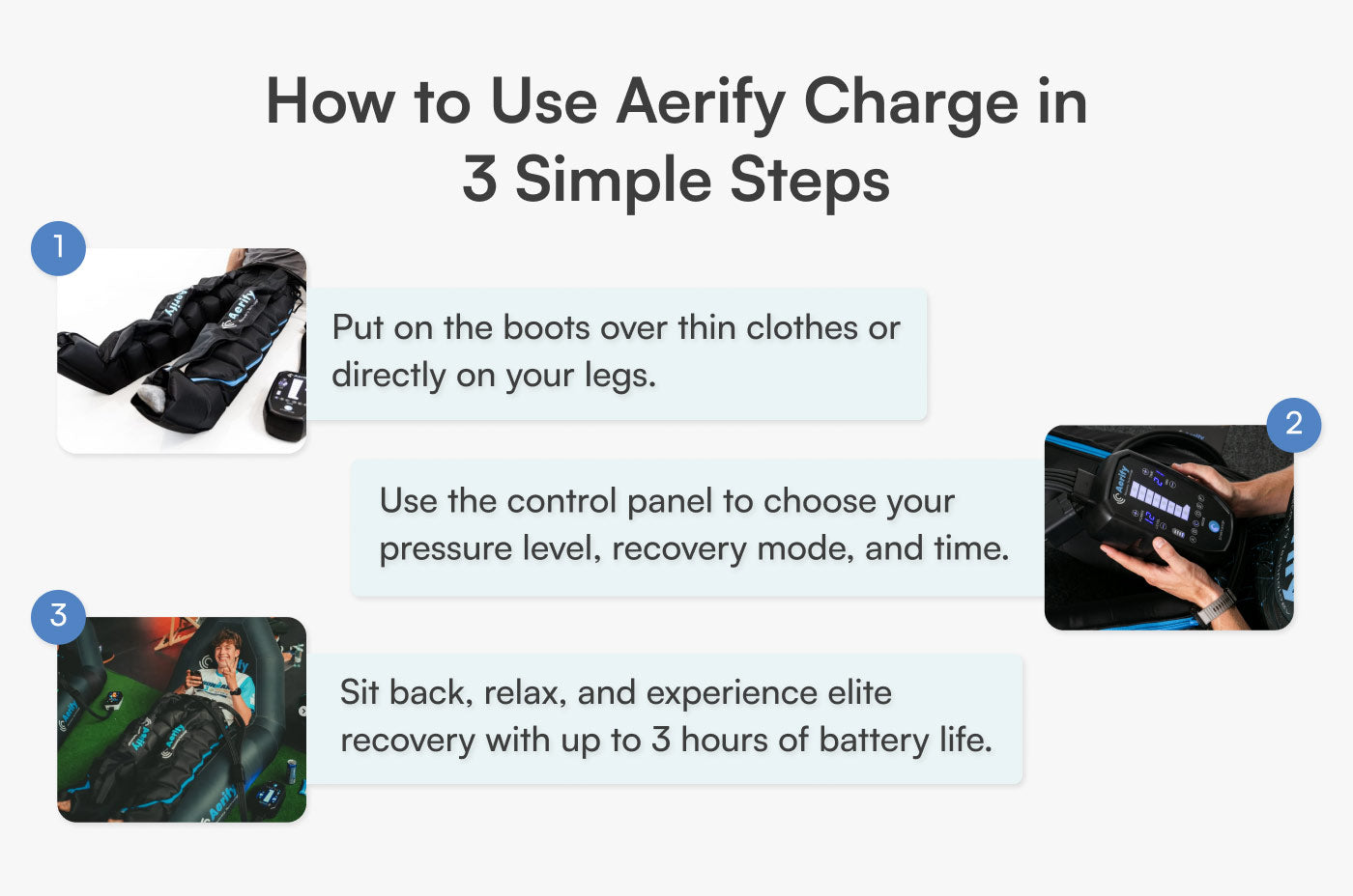 Aerify Charge Compression Boots wireless portable recovery with 8 chambers and 240mmHg max pressure