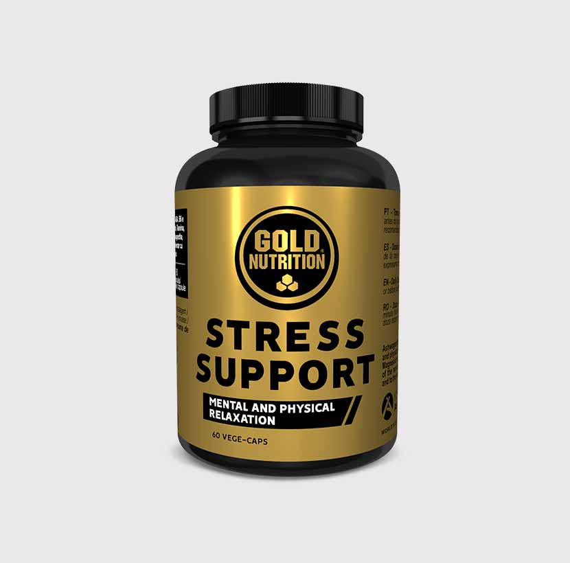 GoldNutrition Stress Support capsules in a bottle, dietary supplement for stress relief, 60-count bottle.