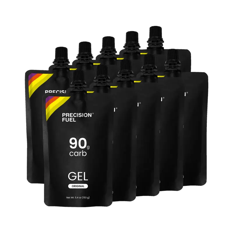 Single-serve PF 90 Gel by Precision Fuel & Hydration, energy gel in a small packet for athletic performance and endurance.