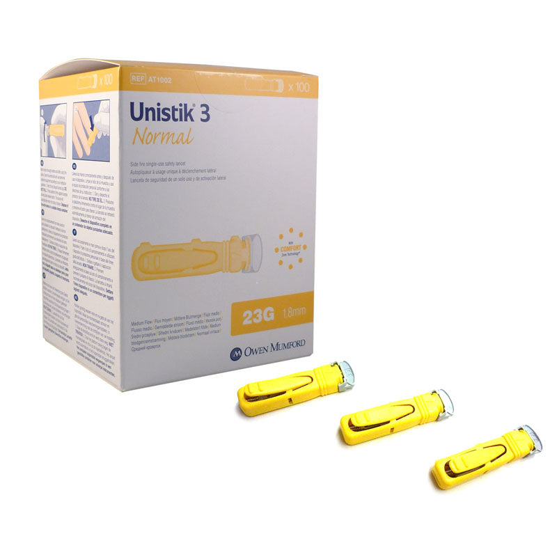 Unistik 3 Security Lancets box 100 sterile single-use blood sampling needles