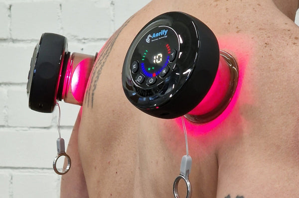 Aerify Dynamic Cupping device with red light therapy, portable massager with remote and carry case