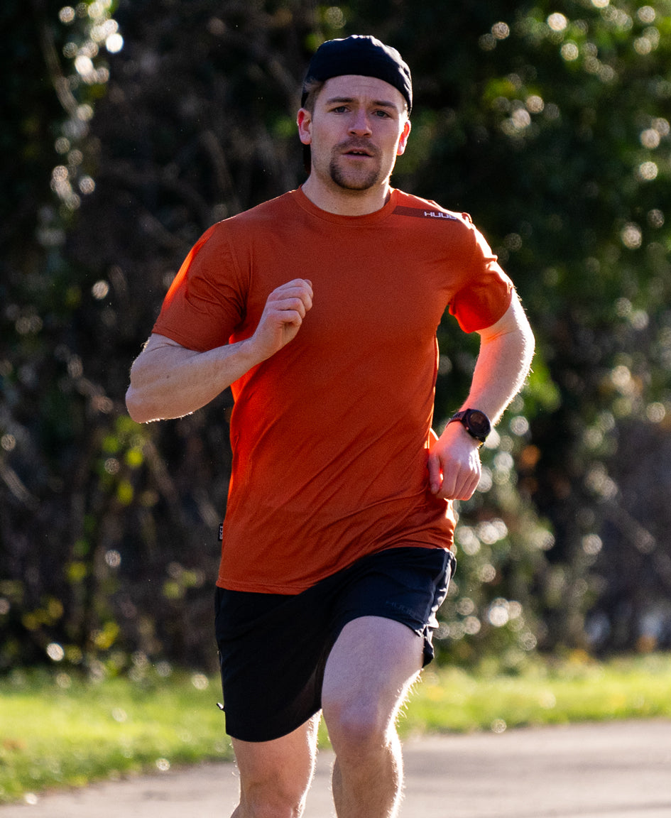 HUUB Technical Training T-Shirt Copper Grape Black – lightweight, sweat-wicking, quick-dry run top.