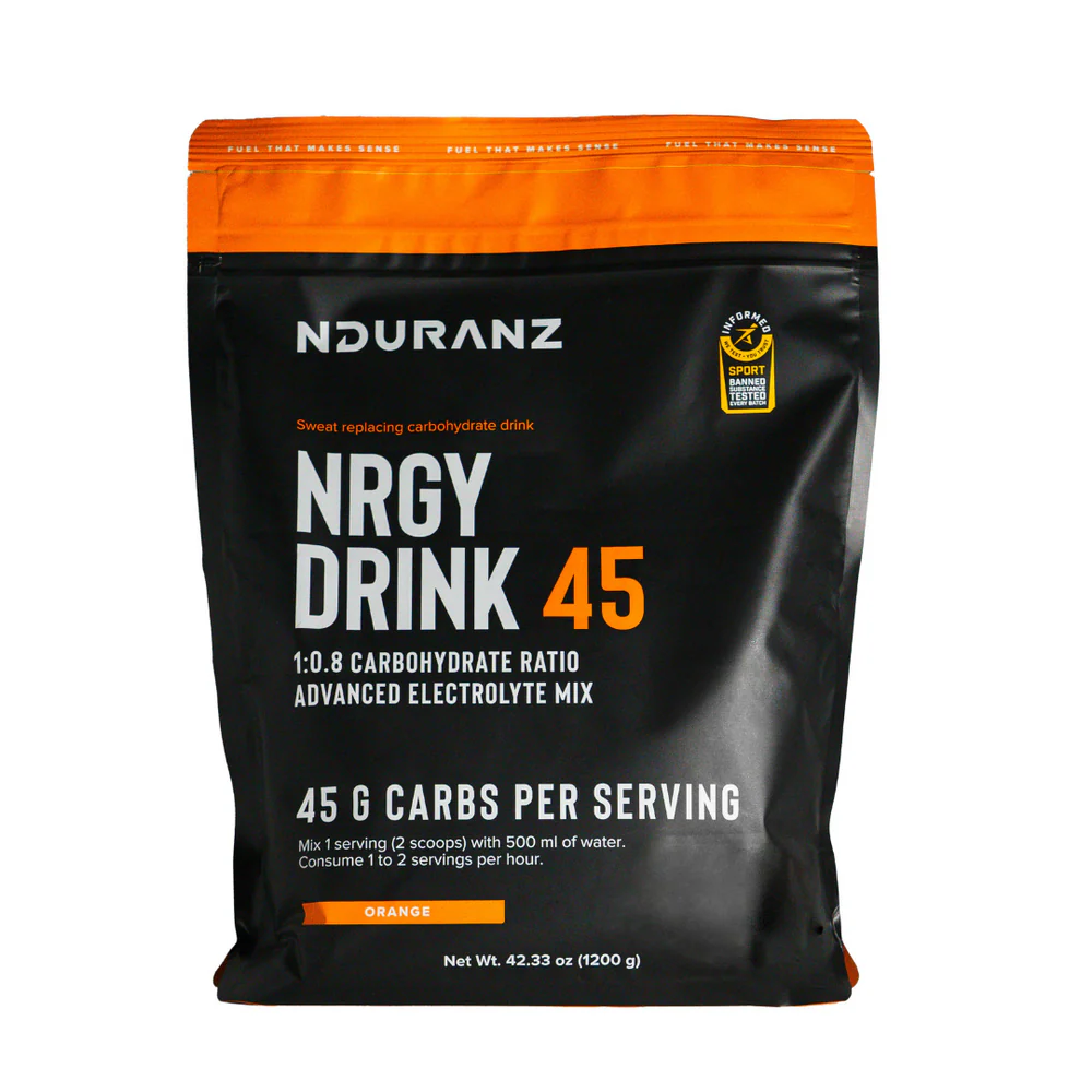 Nduranz Energy Drink 45 can with vibrant label, showcasing a sleek design and energetic branding, on a plain background.