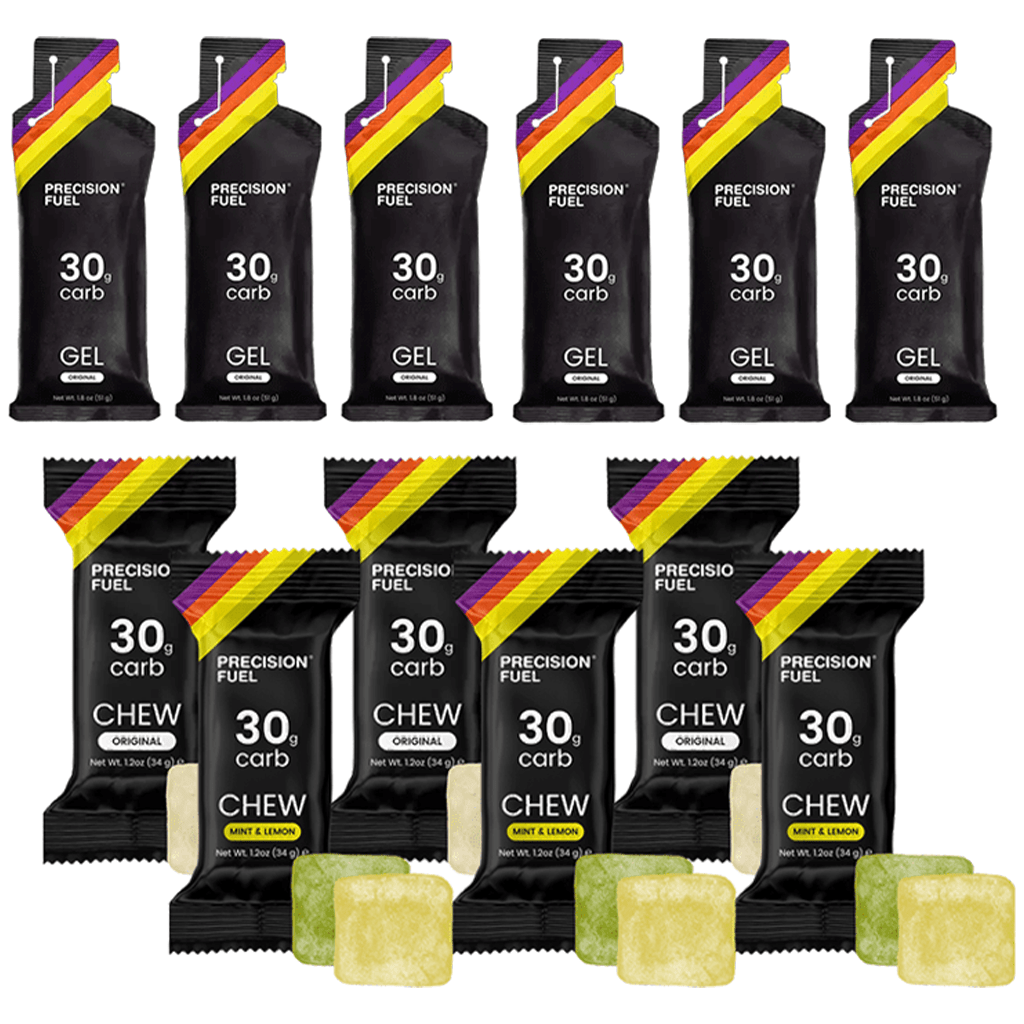 Precision Fuel & Hydration Fuel Trial Pack with assorted energy gels and drinks for optimal hydration and performance.