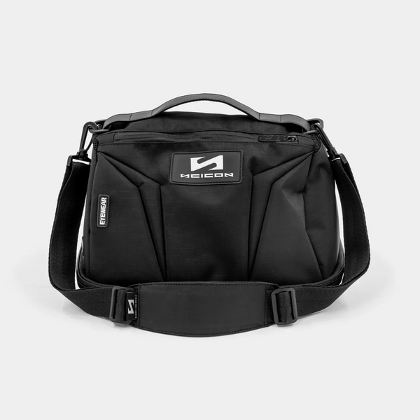 Scicon cycling helmet storage bag in black with adjustable strap, designed for secure and compact helmet transport and storage.